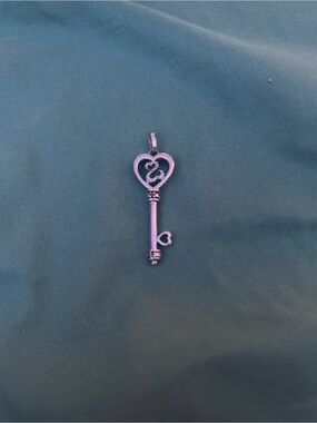 Sterling-Style Heart Key Pendant Bracelet Charm - Silver